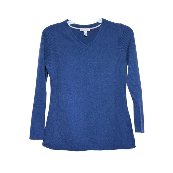Isaac Mizrahi Live Womens Blue V-Neck Cashmere Sweater Size M - Picture 1 of 7